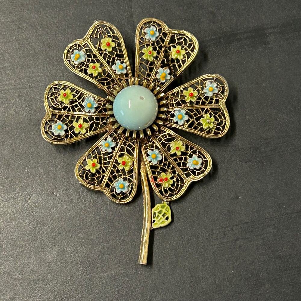 Vintage 50's Mode Art Arthur‎ Pepper "ART" Flower All Over Daisies Brooch Signed